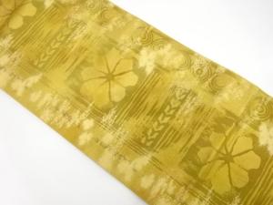 本場筑前博多　幾何学に花模様織り出し　名古屋帯